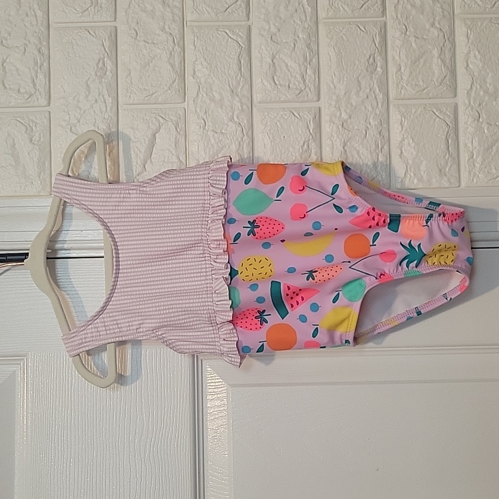Cat & Jack Striped Fruit Print One Piece Bathing Suit 3T